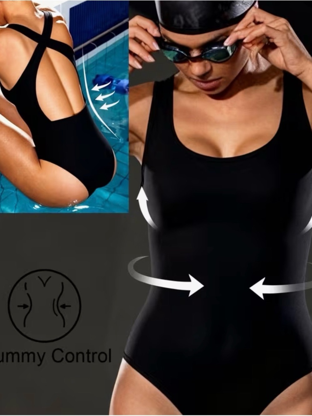 Women’s Black Tummy-Control One-Piece Swimsuit